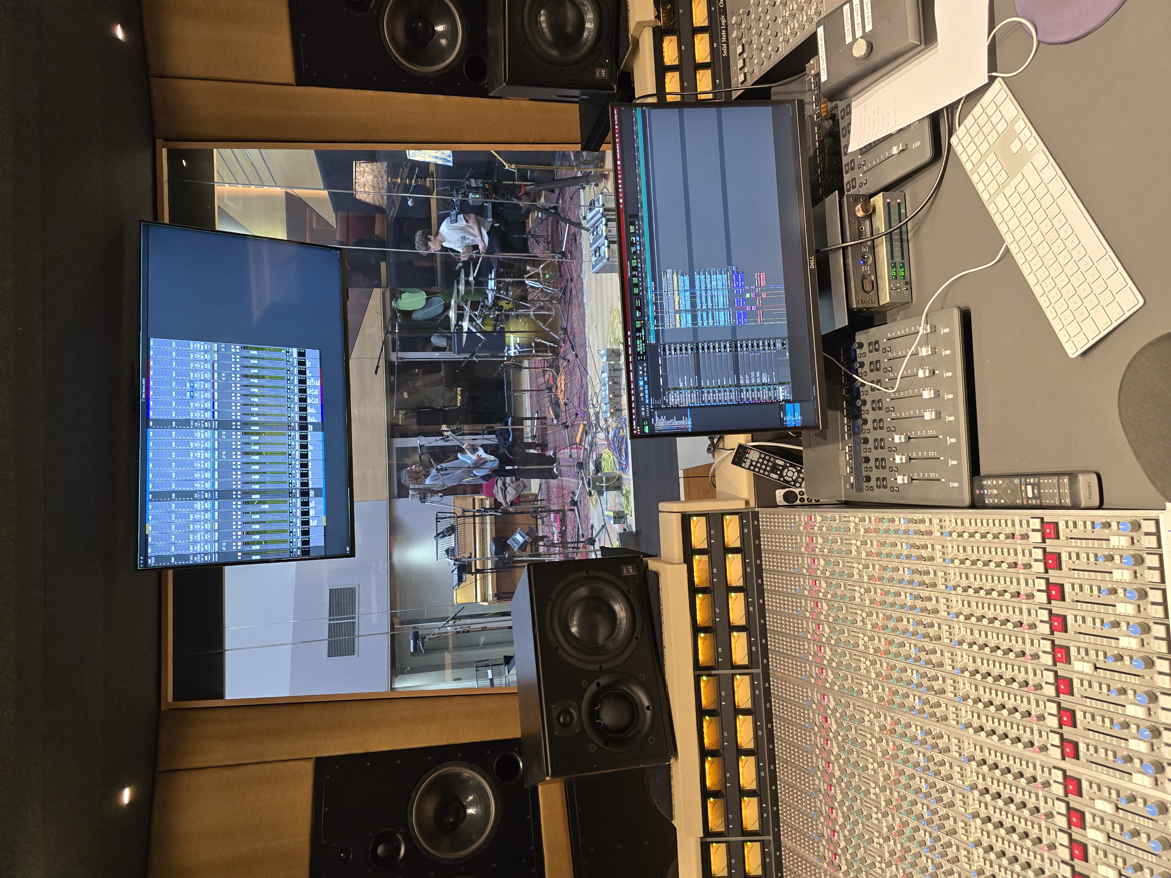 Abbey Road Studios Studio 3 — SSL console with band tracking through glass
